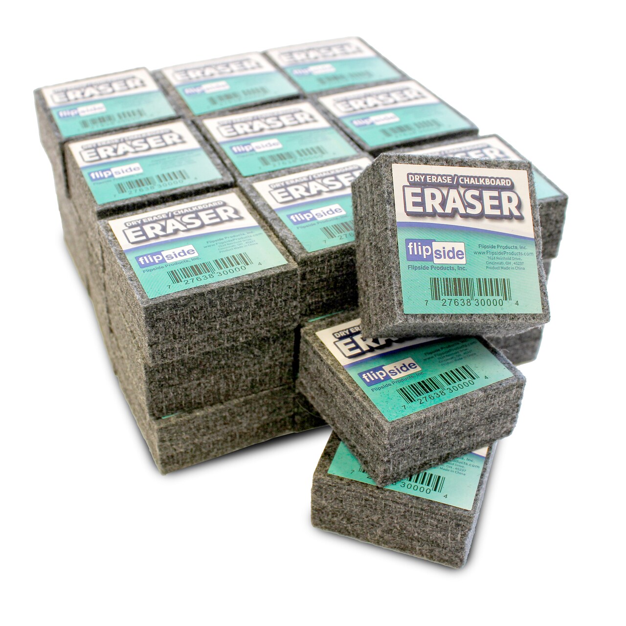 Flipside Products 2" x 2" Student Erasers For Chalkboard And Dry Erase Board, Small Erasers, Felt, Blackboard, Whiteboard, Classroom Cleaning
